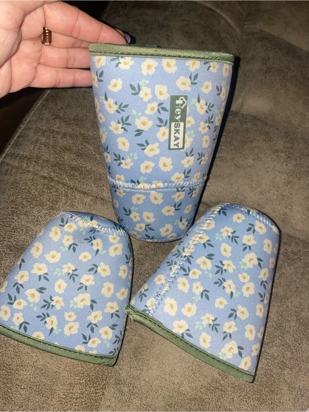 Heyskay Insulated Neoprene Floral Bottle Cooler Sleeves Blue/Green/White 3Pk